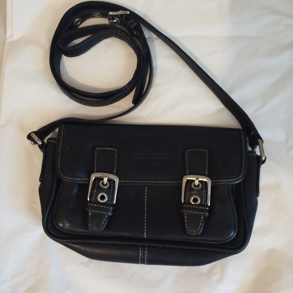 WOMEN'S AUTHENTIC GENUINE LEATHER BLACK BLEEKER COACH CROSSBODY MESSENGER BAG